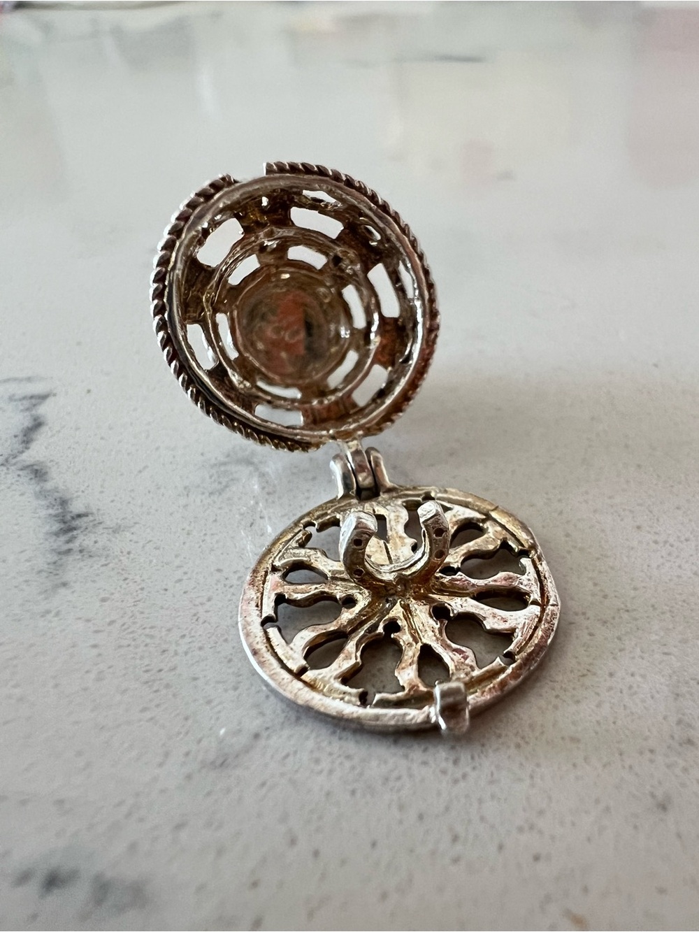 Vintage CHIM Sterling Silver Wedding Theme Charm – Wedding Cake Lucky Horseshoe
